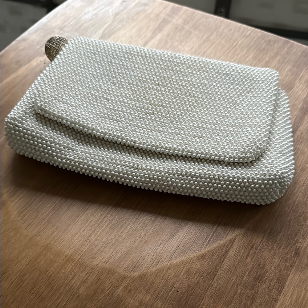 Vintage Lumured Cream Beaded Clutch Wristlet Purse Bag - Picture 3 of 10
